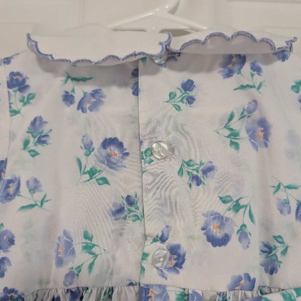 Rare Editions White Dress with Blue Floral Smocking Girls Size 4T - Picture 6 of 7